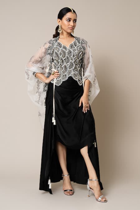 Nupur Kanoi Hand Embroidered Scallop Cape Skirt Set 