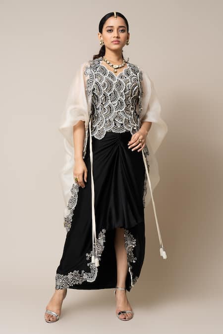 Nupur Kanoi Embroidered Scallop Cape Skirt Set 