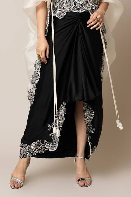 Nupur Kanoi Off White Satin, Crepe Pearls, Metallic Embroidered Scallop Cape Skirt Set Online at Aza Fashions Nupur Kanoi_Off White Satin, Crepe Pearls, Metallic Embroidered Scallop Cape Skirt Set _Online_at_Aza_Fashions