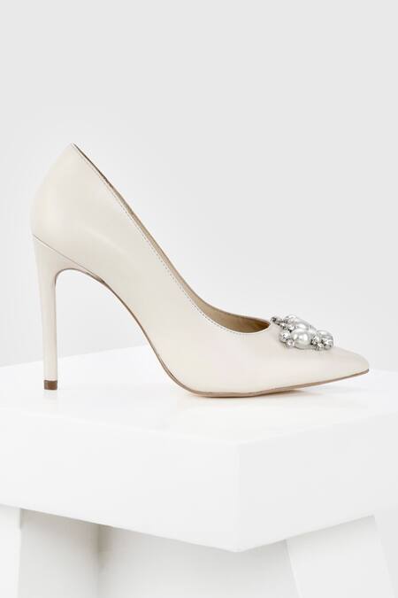 Buy Oroh White Pearls, Crystals Embellished Pencil Heels Online at Aza Fashions Buy_Oroh_White Pearls, Crystals Embellished Pencil Heels_Online_at_Aza_Fashions