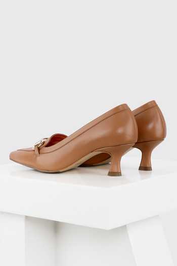 Shop Oroh Brown Chains Sara Metal Embellished Kitten Heels at Aza Fashions Shop_Oroh_Brown Chains Sara Metal Embellished Kitten Heels _at_Aza_Fashions