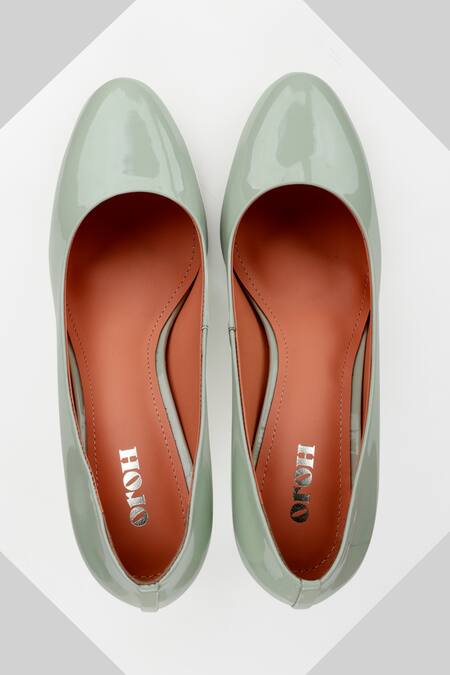 Oroh_Green Embroidery Alicante Leather Pump Heels _Online_at_Aza_Fashions