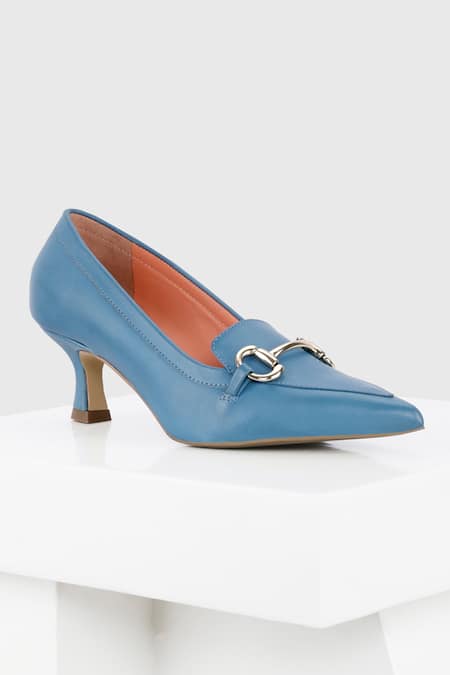 OROH Blue Buckle Embellished Sara Pointed Toe Pump Heels 