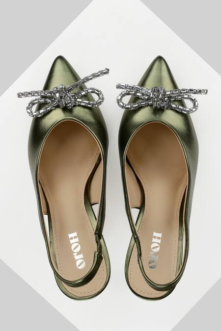 Oroh_Green Bows Jade Embellished Pump Heels_Online_at_Aza_Fashions