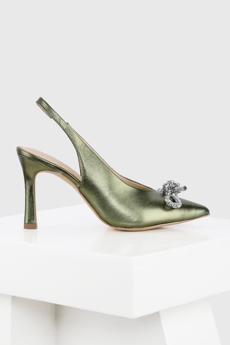 Buy_Oroh_Green Bows Jade Embellished Pump Heels_Online_at_Aza_Fashions