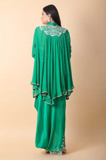 Anamika Khanna Floral Embroidered Tunic & Draped Skirt Set 