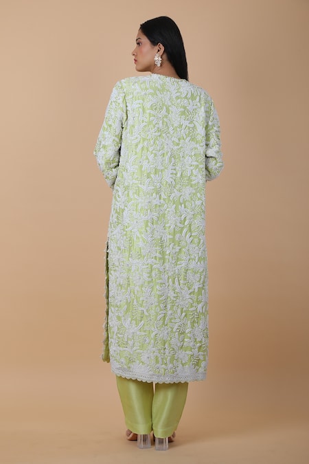 Anamika Khanna Floral Embroidered Kurta Pant Set 