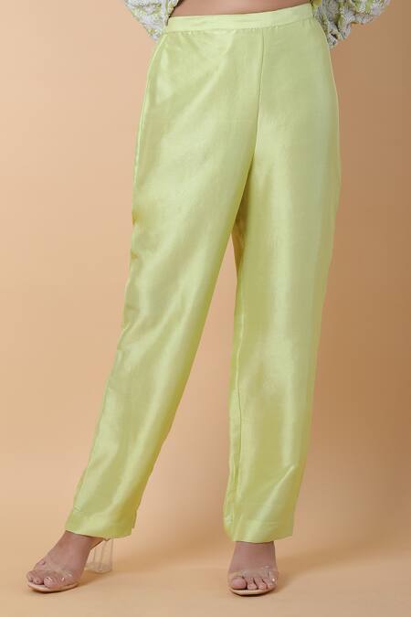 Anamika Khanna_Green Cotton, Silk, Chiffon Lace, Embroidery, Beads, Floral Kurta Pant Set _at_Aza_Fashions