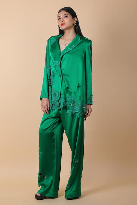 Buy_Anamika Khanna_Green Embroidery Floral Embellished Blazer And Pant Set_Online_at_Aza_Fashions