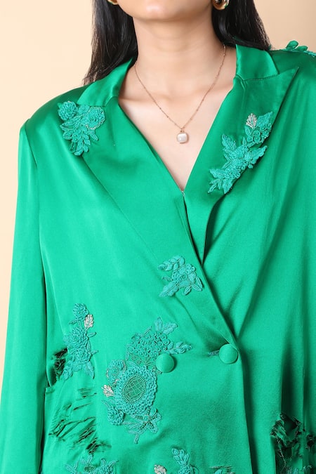 Shop_Anamika Khanna_Green Embroidery Floral Embellished Blazer And Pant Set_Online_at_Aza_Fashions