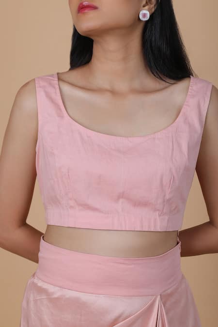 Shop_Anamika Khanna_Pink Tassels, Beads Round Neck Cape And Draped Skirt Set_Online_at_Aza_Fashions