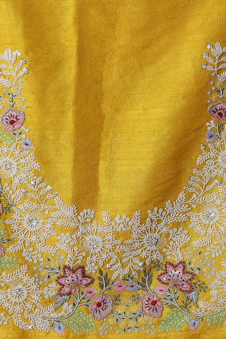 Buy_Anamika Khanna_Yellow Silk Embroidery Border Pre-draped Sharara Saree Set 