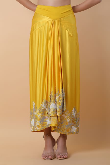 Buy_Anamika Khanna_Blue Chanderi Embroidery, Beads Round Neck Long Cape Skirt Set_Online_at_Aza_Fashions