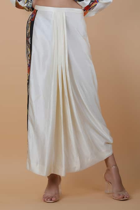 Buy_Anamika Khanna_White Silk Collared Abstract Print Shirt And Skirt Set_Online_at_Aza_Fashions