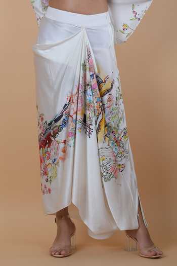 Buy_Anamika Khanna_White Round Neck Printed Top And Skirt Set _Online_at_Aza_Fashions