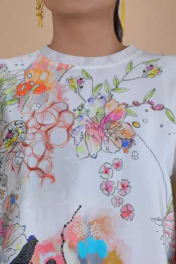 Shop_Anamika Khanna_White Round Neck Printed Top And Skirt Set _Online_at_Aza_Fashions