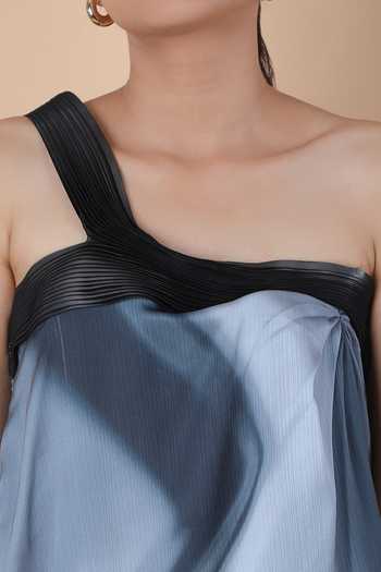 Shop_Amit Aggarwal_Blue Printed Tie-dye One Shoulder Dress_Online_at_Aza_Fashions
