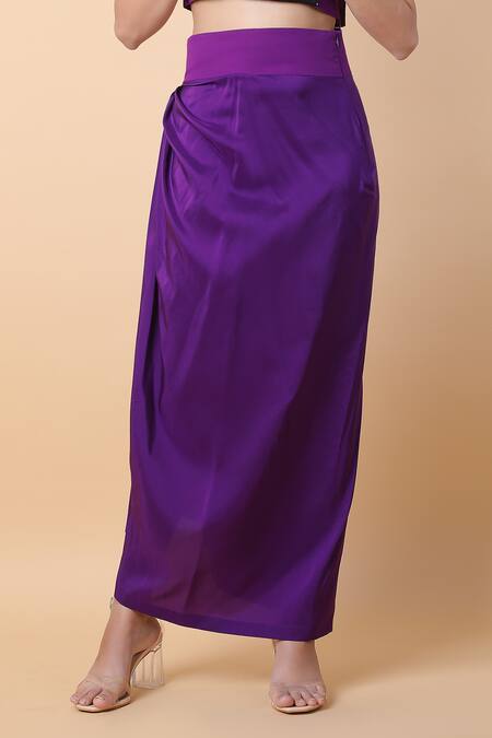 Buy_Anamika Khanna_Purple Chiffon Embroidery Round Neck Border Floral Cape Skirt Set_Online_at_Aza_Fashions