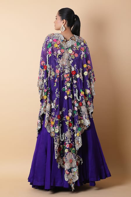 Anamika Khanna Floral Embroidered Cape Lehenga Set 