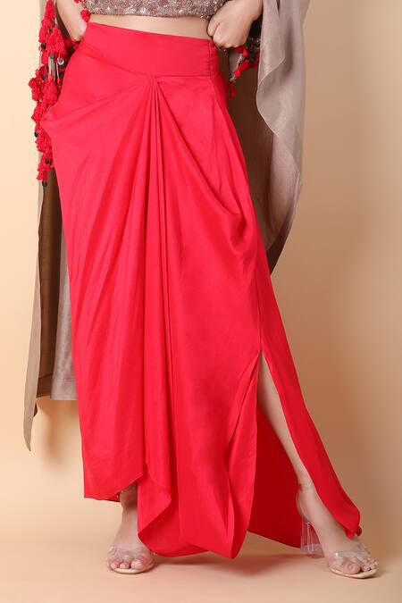 Anamika Khanna_Grey Silk Sequins Scoop Neck Embroidered Top And Skirt Set_Online_at_Aza_Fashions