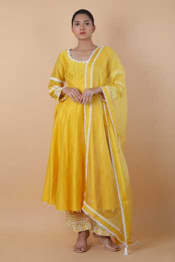 Rajsi Golden Yellow Silk Embroidered Kurta Set