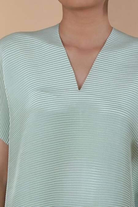 Payal Khandwala_Blue V-neck Abstract Pattern Tunic_at_Aza_Fashions