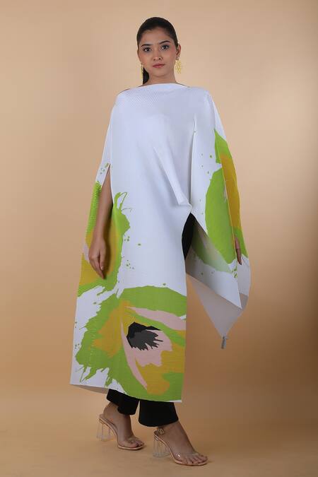 Buy_Payal Khandwala_White Cotton Round Neck Abstract Pattern Poncho Tunic With Pant_Online_at_Aza_Fashions