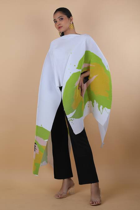 Shop_Payal Khandwala_White Cotton Round Neck Abstract Pattern Poncho Tunic With Pant_Online_at_Aza_Fashions