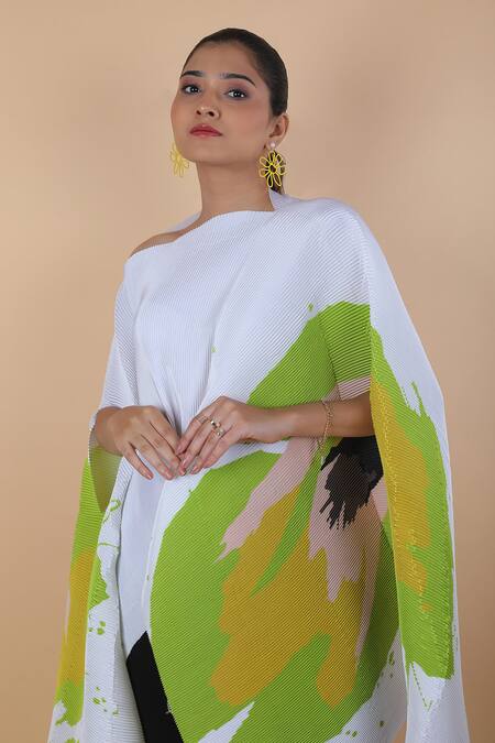 Buy_Payal Khandwala_White Cotton Round Neck Abstract Pattern Poncho Tunic With Pant