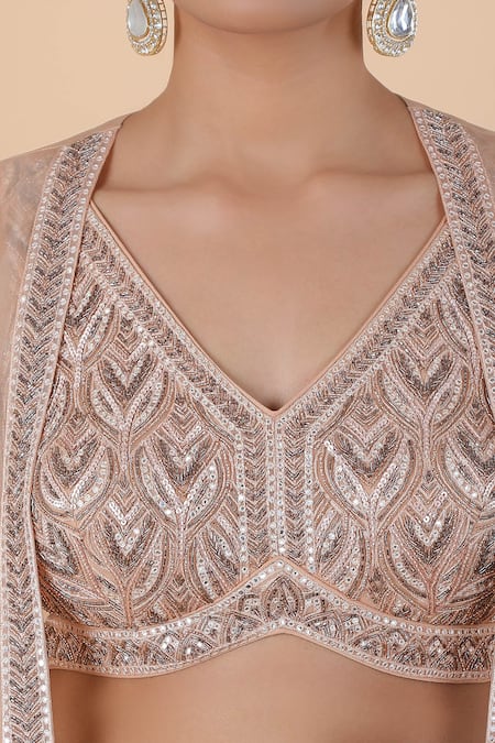 Sana Barreja_Beige Cotton Cut Work, Sequins V-neck Embroidered Sharara And Cape Set _at_Aza_Fashions