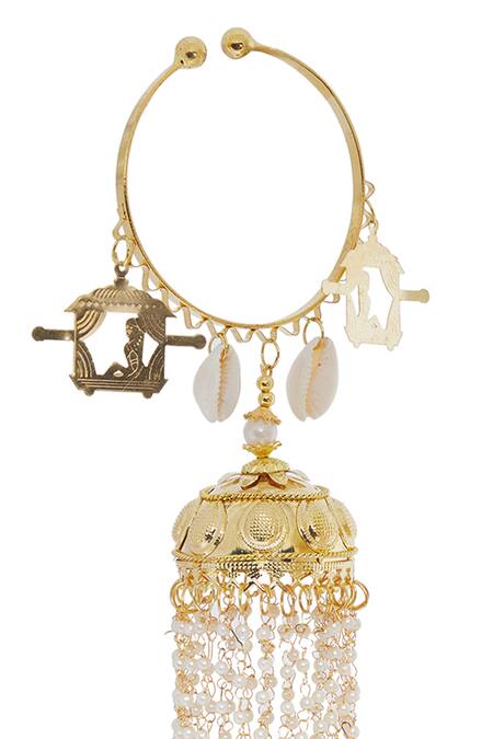 Vivinia By Vidhi Mehra_Gold Plated Beads Shell Tassel Embellished Pair Of Kaleera Bangles _Online_at_Aza_Fashions
