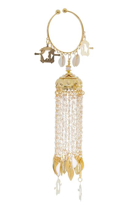 Vivinia By Vidhi Mehra_Gold Plated Beads Shell Tassel Embellished Pair Of Kaleera Bangles _at_Aza_Fashions