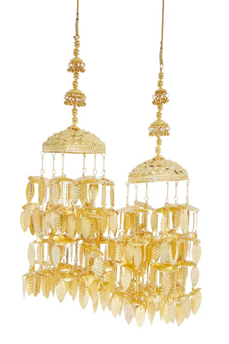 Shop_Vivinia By Vidhi Mehra_Gold Plated Chains Traditional Leaf Charms Pair Of Tying Kaleeras _at_Aza_Fashions