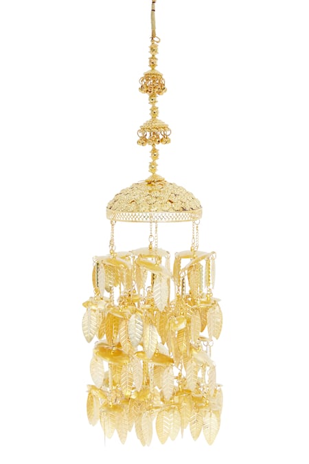 Vivinia By Vidhi Mehra_Gold Plated Chains Traditional Leaf Charms Pair Of Tying Kaleeras _Online_at_Aza_Fashions