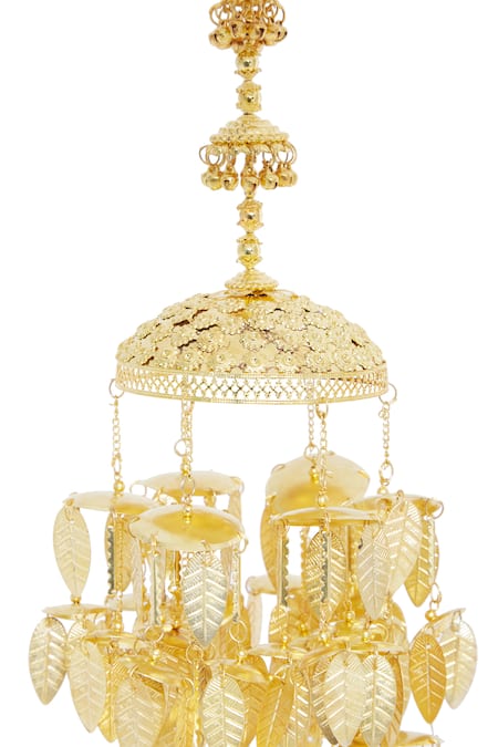 Vivinia By Vidhi Mehra_Gold Plated Chains Traditional Leaf Charms Pair Of Tying Kaleeras _at_Aza_Fashions