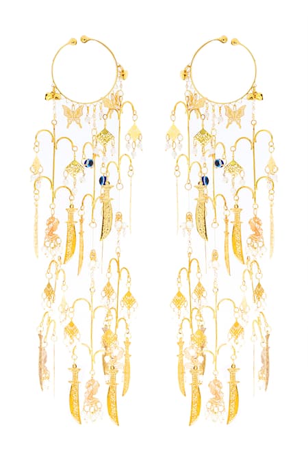 Shop Vivinia By Vidhi Mehra Gold Plated Pearls, Gota Patti Sword Charm Embellished Pair Of Bangle Kaleeras at Aza Fashions Shop_Vivinia By Vidhi Mehra_Gold Plated Pearls, Gota Patti Sword Charm Embellished Pair Of Bangle Kaleeras _at_Aza_Fashions