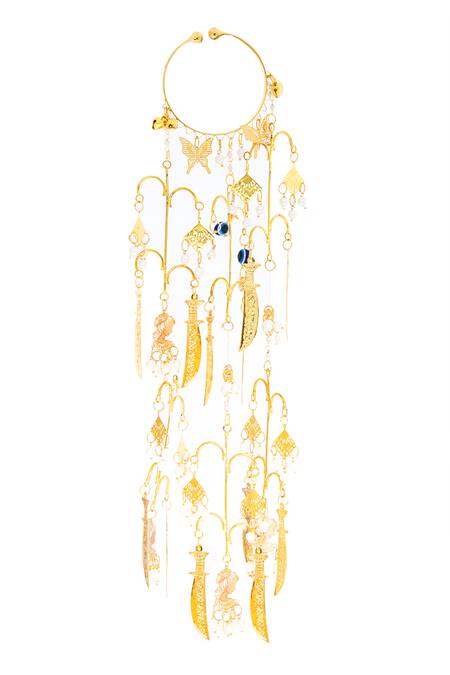 Shop Vivinia By Vidhi Mehra Gold Plated Pearls, Gota Patti Sword Charm Embellished Pair Of Bangle Kaleeras Online at Aza Fashions Shop_Vivinia By Vidhi Mehra_Gold Plated Pearls, Gota Patti Sword Charm Embellished Pair Of Bangle Kaleeras _Online_at_Aza_Fashions