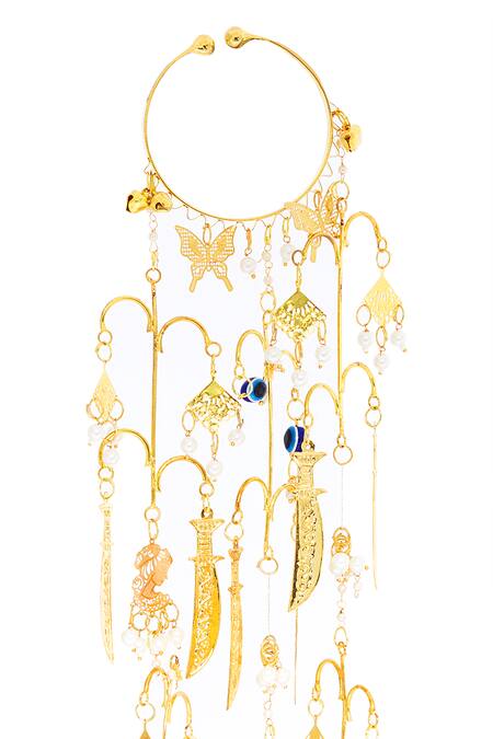 Vivinia By Vidhi Mehra Gold Plated Pearls, Gota Patti Sword Charm Embellished Pair Of Bangle Kaleeras at Aza Fashions Vivinia By Vidhi Mehra_Gold Plated Pearls, Gota Patti Sword Charm Embellished Pair Of Bangle Kaleeras _at_Aza_Fashions