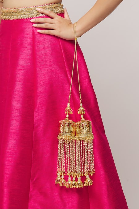 Vivinia By Vidhi Mehra Gold Plated Beads, Tassels Peacock Carved Pair Of Tying Kaleeras Online at Aza Fashions Vivinia By Vidhi Mehra_Gold Plated Beads, Tassels Peacock Carved Pair Of Tying Kaleeras _Online_at_Aza_Fashions