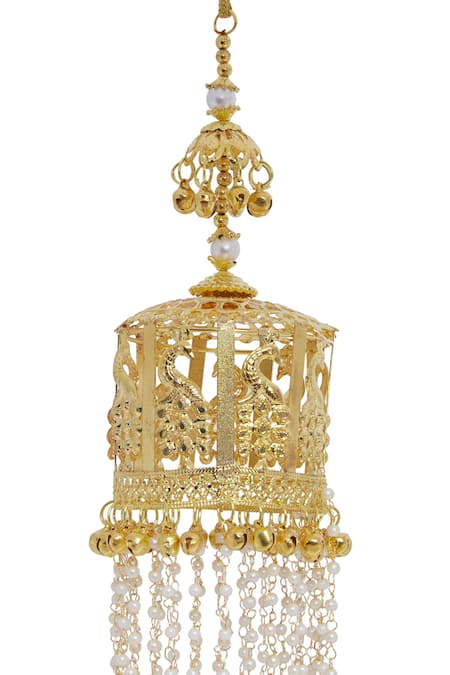 Vivinia By Vidhi Mehra Gold Plated Beads, Tassels Peacock Carved Pair Of Tying Kaleeras at Aza Fashions Vivinia By Vidhi Mehra_Gold Plated Beads, Tassels Peacock Carved Pair Of Tying Kaleeras _at_Aza_Fashions