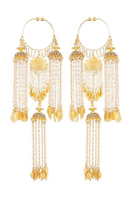 Shop Vivinia By Vidhi Mehra Gold Plated Pearls Tassel Embellished Pair Of Tying Kaleeras at Aza Fashions Shop_Vivinia By Vidhi Mehra_Gold Plated Pearls Tassel Embellished Pair Of Tying Kaleeras _at_Aza_Fashions