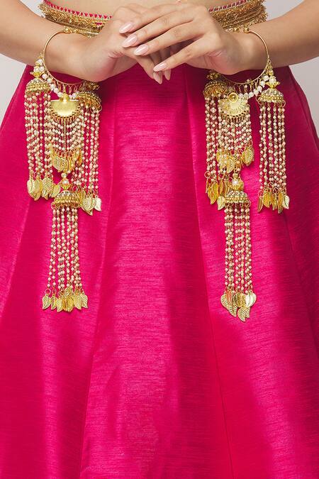 Vivinia By Vidhi Mehra Gold Plated Pearls Tassel Embellished Pair Of Tying Kaleeras Online at Aza Fashions Vivinia By Vidhi Mehra_Gold Plated Pearls Tassel Embellished Pair Of Tying Kaleeras _Online_at_Aza_Fashions