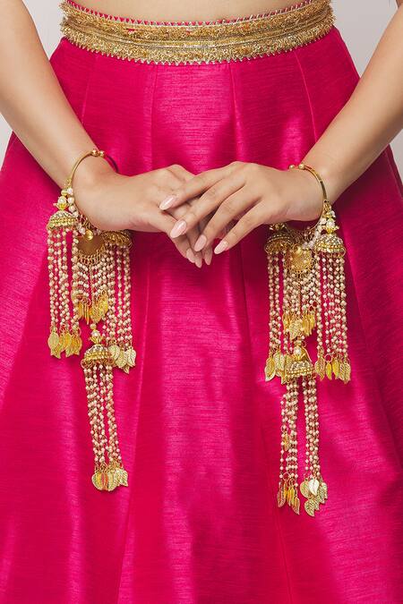Buy Vivinia By Vidhi Mehra Gold Plated Pearls Tassel Embellished Pair Of Tying Kaleeras Online at Aza Fashions Buy_Vivinia By Vidhi Mehra_Gold Plated Pearls Tassel Embellished Pair Of Tying Kaleeras _Online_at_Aza_Fashions