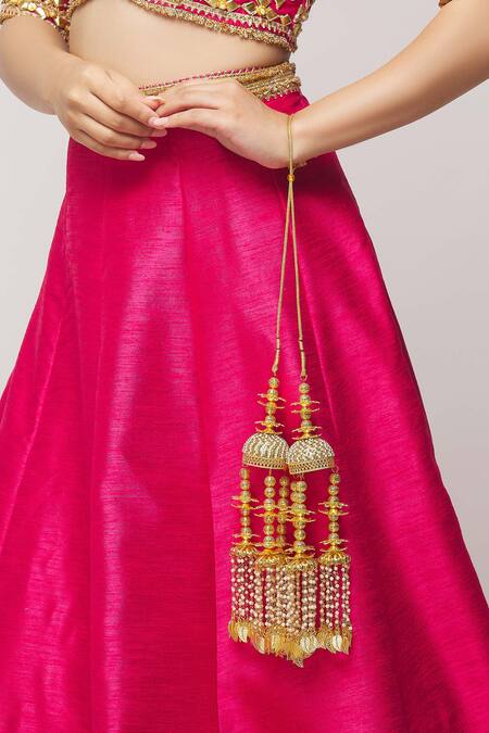 Vivinia By Vidhi Mehra_Gold Plated Pearls, Chains Embellished Pair Of Tying Kaleeras _Online_at_Aza_Fashions