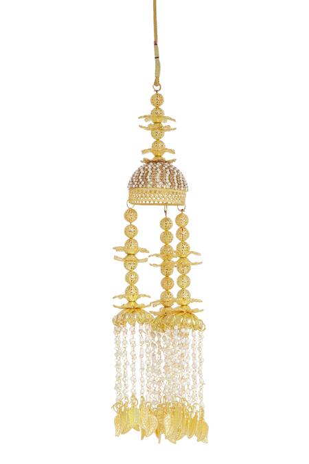 Buy_Vivinia By Vidhi Mehra_Gold Plated Pearls, Chains Embellished Pair Of Tying Kaleeras _Online_at_Aza_Fashions