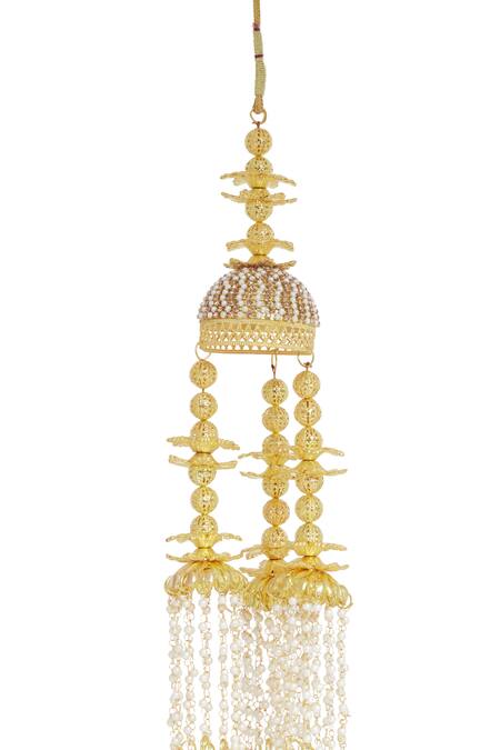 Shop_Vivinia By Vidhi Mehra_Gold Plated Pearls, Chains Embellished Pair Of Tying Kaleeras _Online_at_Aza_Fashions