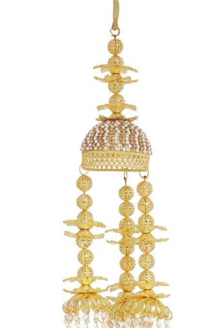 Vivinia By Vidhi Mehra_Gold Plated Pearls, Chains Embellished Pair Of Tying Kaleeras _at_Aza_Fashions