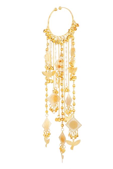 Vivinia By Vidhi Mehra_Gold Plated Beads, Chains Bird Hanging Charm Pair Of Bangle Kaleeras _Online_at_Aza_Fashions