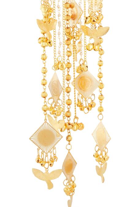 Buy_Vivinia By Vidhi Mehra_Gold Plated Beads, Chains Bird Hanging Charm Pair Of Bangle Kaleeras _Online_at_Aza_Fashions