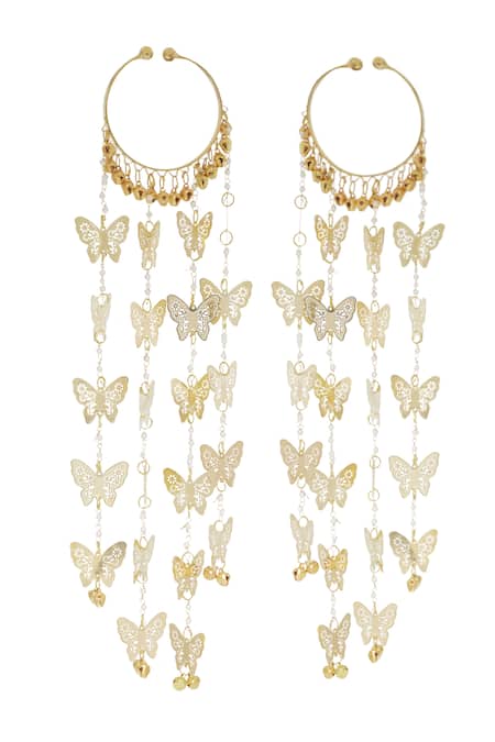 Shop_Vivinia By Vidhi Mehra_Gold Plated Chains Butterfly Hanging Charm Pair Of Bangle Kaleeras _at_Aza_Fashions